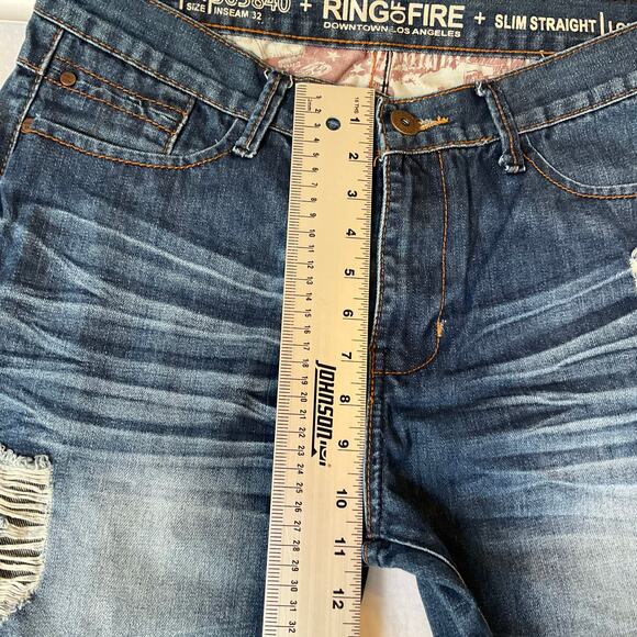 Ring of Fire Men Slim Straight Jeans size 34 x 32 Blue Mid Rise Frayed - Picture 5 of 11